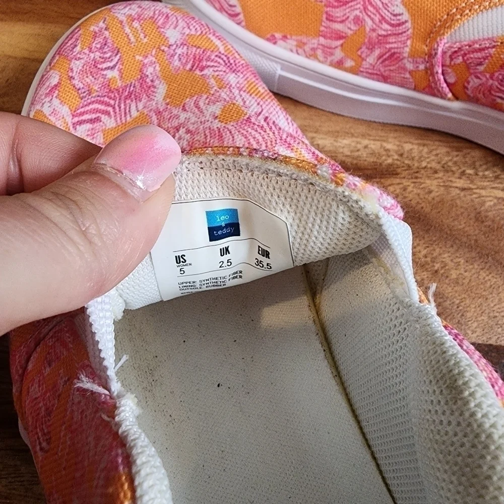 Leo & Teddy Pink And Orange Slip On Canvas Shoes Women's Size 5. - Picture 4 of 8